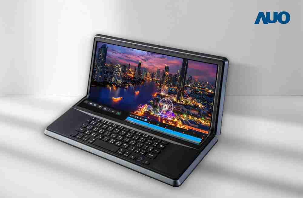 CG电子14.6吋Micro LED折迭显示屏幕，，搭配半径4mm的弯折绞炼，，，以及高画素、、高亮度、、高对比度的显示技术特点，，即便在大视角下仍保有绝佳色相与亮度